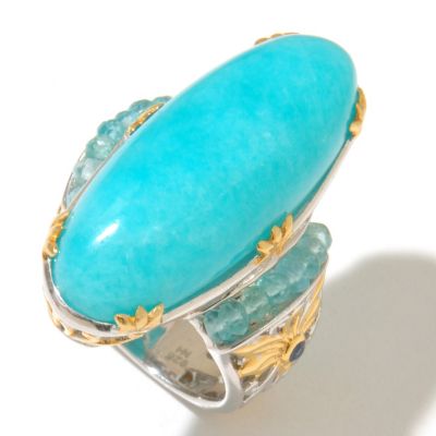 127-913 - Gems en Vogue II 30 x 12mm Amazonite, Apatite & Sapphire Elongated Ring 