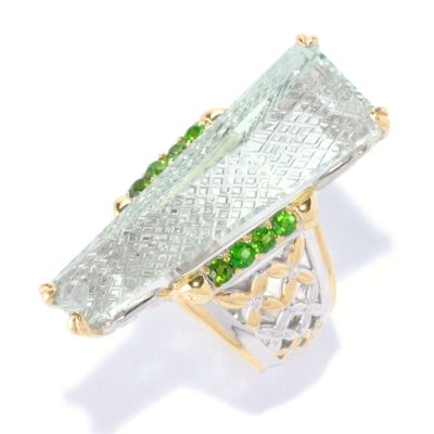 127-915 - Gems en Vogue II 10.15ctw Fancy Cut Prasiolite & Chrome Diopside Ring 