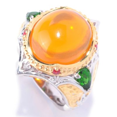 127-916 - Gems en Vogue II 14 x 12mm Fire Opal, Orange Sapphire & Chrome Diopside Ring 