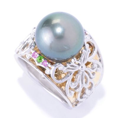 127-924 - Gems en Vogue II 12mm Cultured Tahitian Pearl and Multi Gemstone Ring