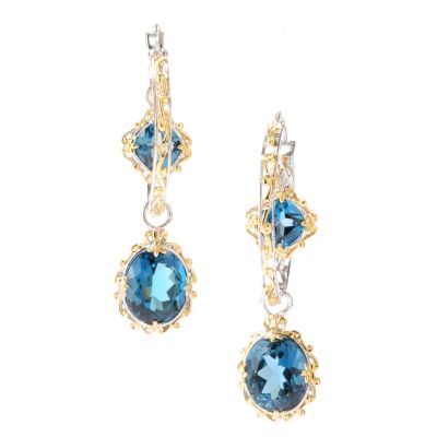 127-927 - Gems en Vogue II 2'' 14.54ctw London Blue Topaz Drop Hoop Earrings