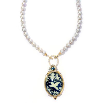 127-928 - Gems en Vogue II 20'' Freshwater Cultured Pearl and Carved Amber Intaglio