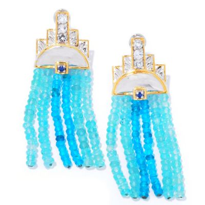 127-931 - Gems en Vogue II 2'' Blue Apatite, White Topaz & Blue Sapphire Fringe Drop Earrings