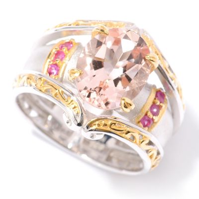127-934 - Gems en Vogue II 2.29ctw Morganite & Pink Sapphire Sandblasted Ring 