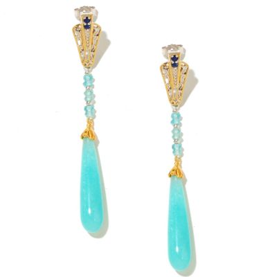 SS/PALL EAR APATITE BEAD & ELONGATED AMAZONITE TEARDROP