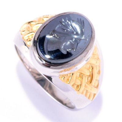 MEN'S - SS/PALL RING KNIGHT'S HEAD HAND-CARVED HEMATITE