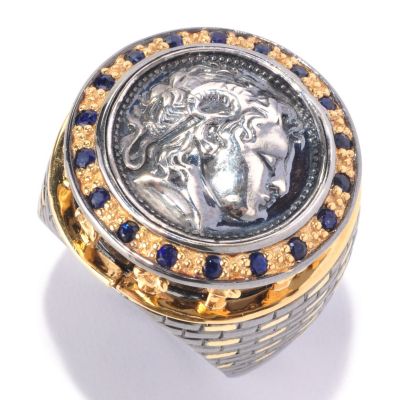 127-944 - Men's en Vogue II Sapphire & Sculpted Coin Design Ring