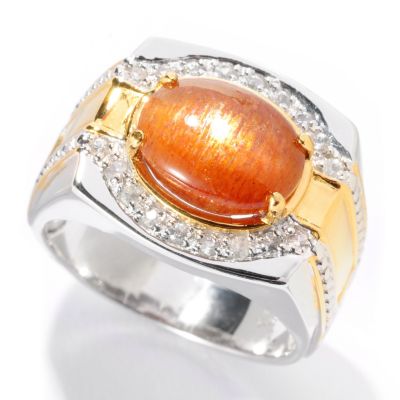 127-946 - Men's en Vogue II 11 x 9mm Sunstone & White Sapphire Ring 
