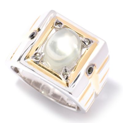 MEN'S - SS/PALL RING GREEN MOONSTONE w/ GREEN SAPH & TOURMALINE