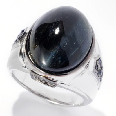 127-949 - Men's en Vogue II 20 x 15mm Blue Tiger Eye & Sapphire Ring