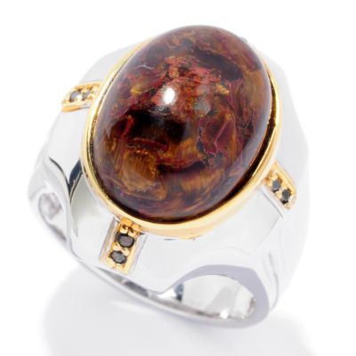 127-951 - Men's en Vogue II 18 x 13mm Pietersite & Black Diamond Ring 