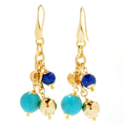 SS/18KGP EAR MULTI-GEM & BEAD CHARM