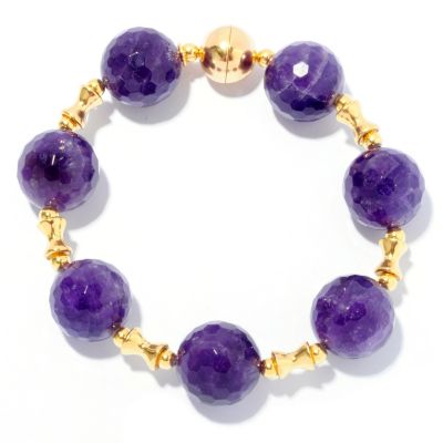 SS/18KGP BRAC ROUND AMETHYST & POLISHED SPACERS w/ MAGNETIC CLASP - 8"