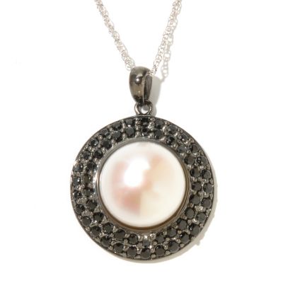 127-963 - Sterling Silver 14-15mm White Freshwater Cultured Pearl & Spinel Pendant w/ 18'' Chain