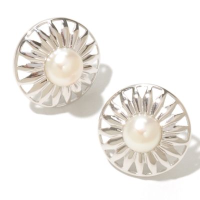 SS 7-8mm WHITE BUTTON FWP STAR PLATE EARRINGS