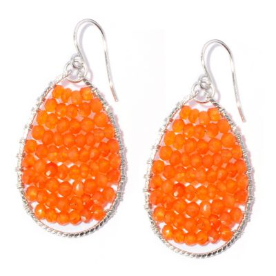 127-970 - Sterling Silver Oval Shaped Carnelian Bead Rising Sun Earrings 