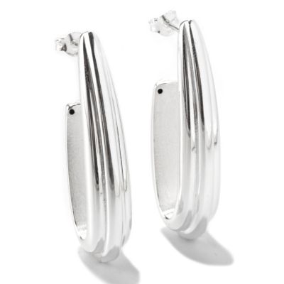 127-986 - SempreSilver&trade; 1.75" Polished Elongated "J" Hoop Earrings