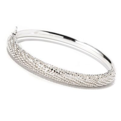 SS POLISHED W/DIAMOND CUT BEADS HINGED BANGLE