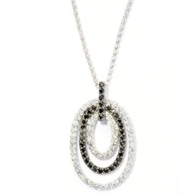 BRIL SS/PLAT SIMULATED BLACK & WHITE MULTI-OVAL PENDANT W/ 18" CHAIN