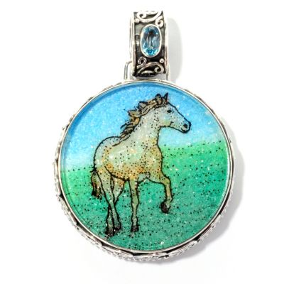 128-048 - Artisan Silver by Samuel B. Swiss Blue Topaz & Crushed Multi Gemstone Pendant
