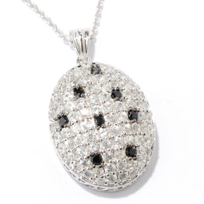 128-052 -  Gem Treasures Sterling Silver White Zircon & Black Spinel Oval Pendant w/ Chain