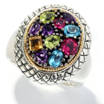 128-061 - Artisan Silver by Samuel B. 1.75ctw Multi Gemstone Geometrical Ring 