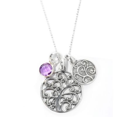SS 30" 3-CHARM AMETHYST NECKLACE
