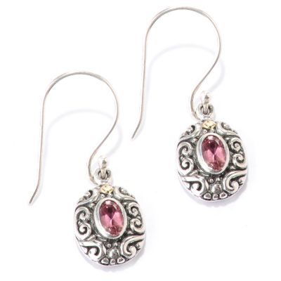 128-071 - Artisan Silver by Samuel B. Oval Gemstone Dangle Earrings 