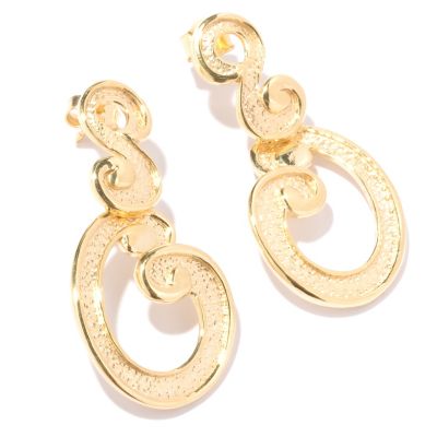 BRONZE/18KGP EAR MARTELLATO ETRUSCAN SWIRL DROP