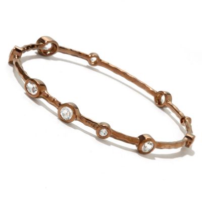 BRONZE/18KGP BRAC HAMMERED WHITE TOPAZ SLIP-ON BANGLE