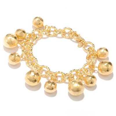 128-078 - Toscana Italiana Gold Embraced&trade; 8'' Martellato Bead Charm Bracelet 