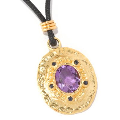 128-082 - Toscana Italiana Gold Embraced&trade; 3.25ctw Amethyst & Sapphire Pendant w/ Cord 