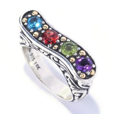 128-091 - Artisan Silver by Samuel B. 1.38ctw Multi Gemstone Scrollwork Ring 