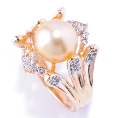 SS/YP GOLDEN SOUTH SEA PEARL & WHITE TOPAZ RING