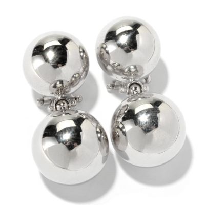 128-111 - Palatino&trade; Platinum Embraced&trade; High Polished Double Bead Drop Earrings w/ Omega Backs
