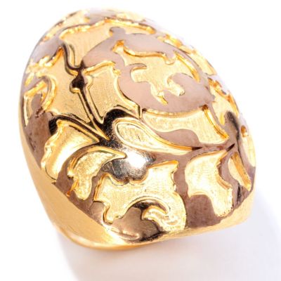 SS/18KGP TWO-TONE RING SATIN OVAL & POLISHED OVERLAY