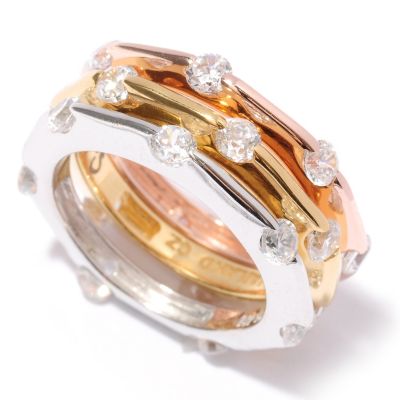 128-126 - Sonia Bitton for Brilliante&reg; 2.31 DEW Tri-color Tension Round Cut Band Ring Set