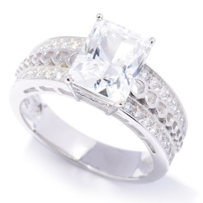 BRIL SS/PLAT EMERALD AND ROUND RING