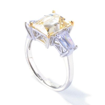 TYCO SS/PLAT CANARY RECTANGULAR TYCOON CUT RING W/ TAPERED BAGUETTES