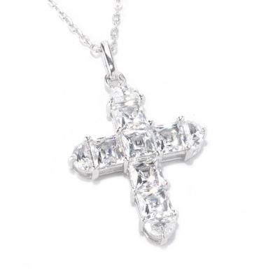 TYCO SS/PLAT SQUARE AND FAN CUT CROSS PENDANT W/ 18" CHAIN