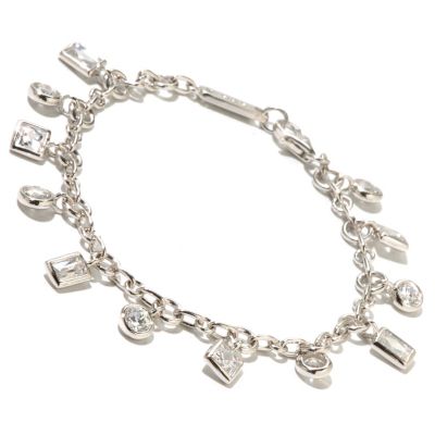 TYCO SS/PLATLINK BEZEL SET MULTI-CUT DANGLE LINK BRACELET