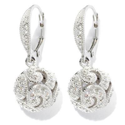 BRIL SS/PLAT ROUND CUT FILIGREE AND MILGRAIN BALL DROP EARRINGS