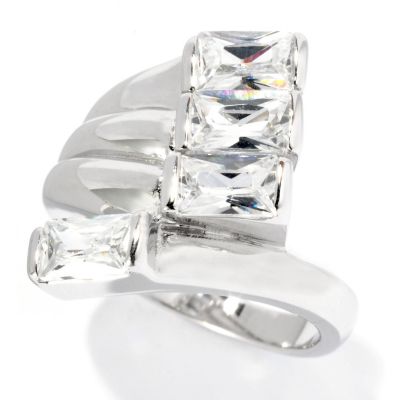 BRIL SS/PLAT EMERALD CUT BYPASS RING