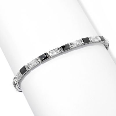 BRIL SS/PLAT EMEREALD CUT ALTERNATING WHITE AND BLACK TENNIS BRACELET