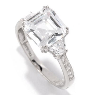 128-175 - Brilliante&reg; Platinum Embraced&trade; 3.73 DEW Asscher, Trapezoid & Round Simulated Diamond Ring