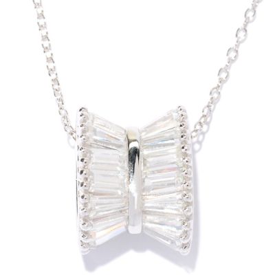 BRIL SS/PLAT TAPPERED BAGUETTE BOW PENDANT W/ 18" CHAIN - WATCH PLATING