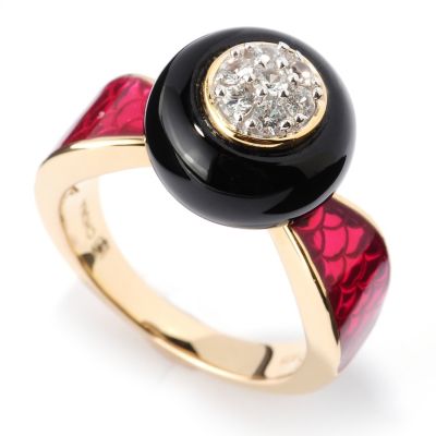 SS/18KV RING WHITE SAPH, BLACK ONYX & ENAMEL