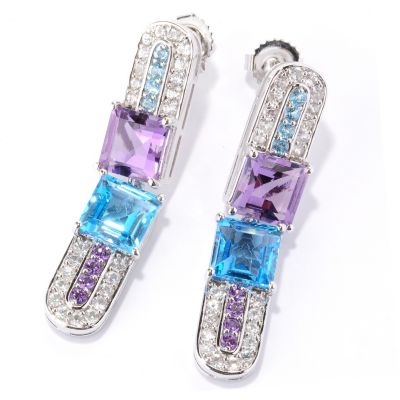 SS/PLAT EAR AMETHYST, BLUE TOPAZ & WHT SAPH