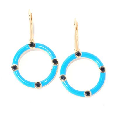 SS/18KV EAR BLACK SPINEL & ENAMEL CIRCLE DROP