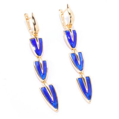 128-191 - Omar Torres Royal Blue Enamel Three-Drop Earrings 